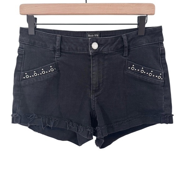 PAIGE X Rosie HW Anja Shorts in "Onyx" Black Embellished Grommet Silver Size 27 - Picture 5 of 14
